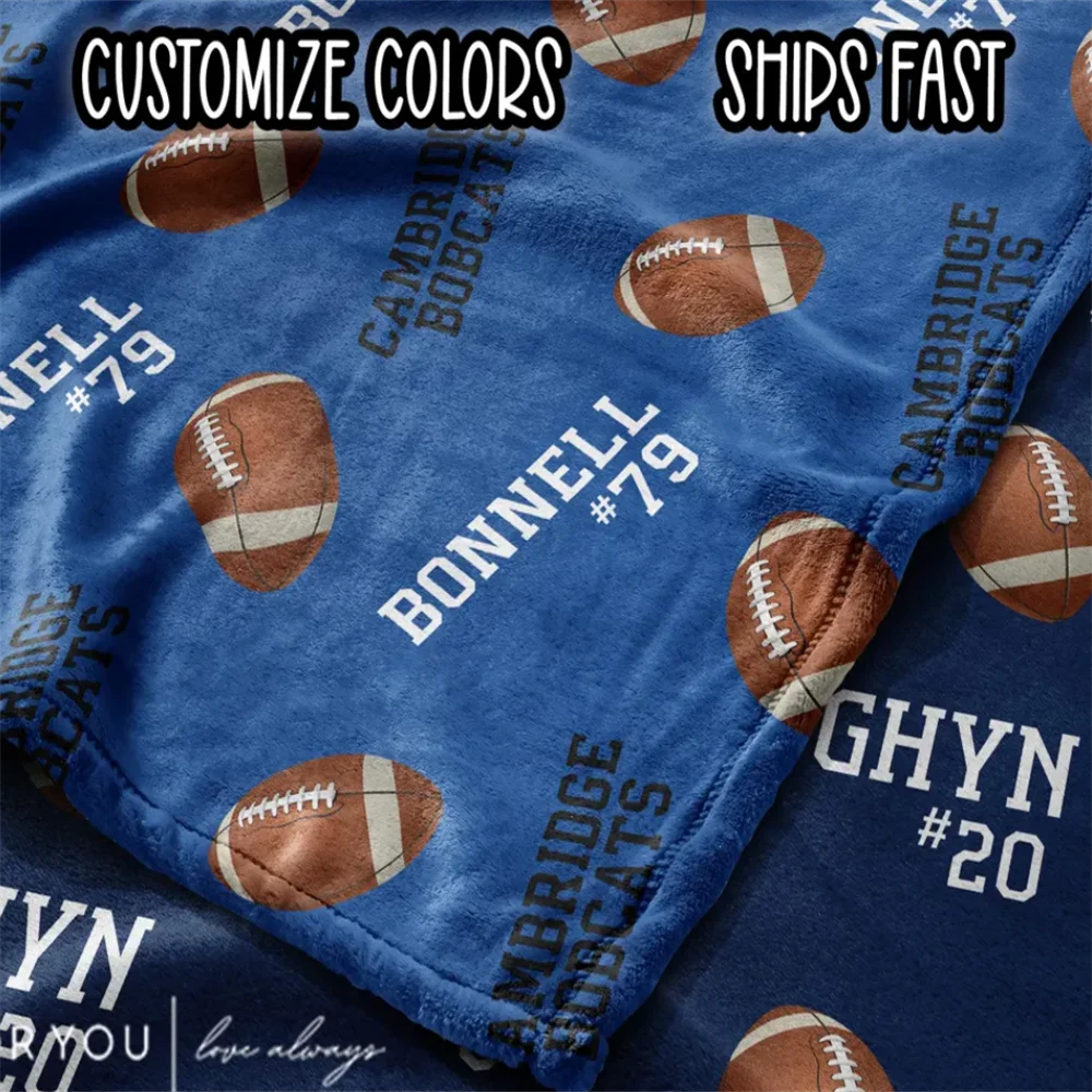 Football Repeating Custom Name Blanket - Fully Customizable - End of Year Award - Gift for Football Players - Personalized Fan