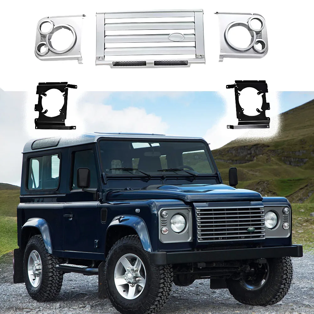 

Silver SVX style Front Grille Headlamp Cases for 1990-2016 LR Defender 90 110 Accessories