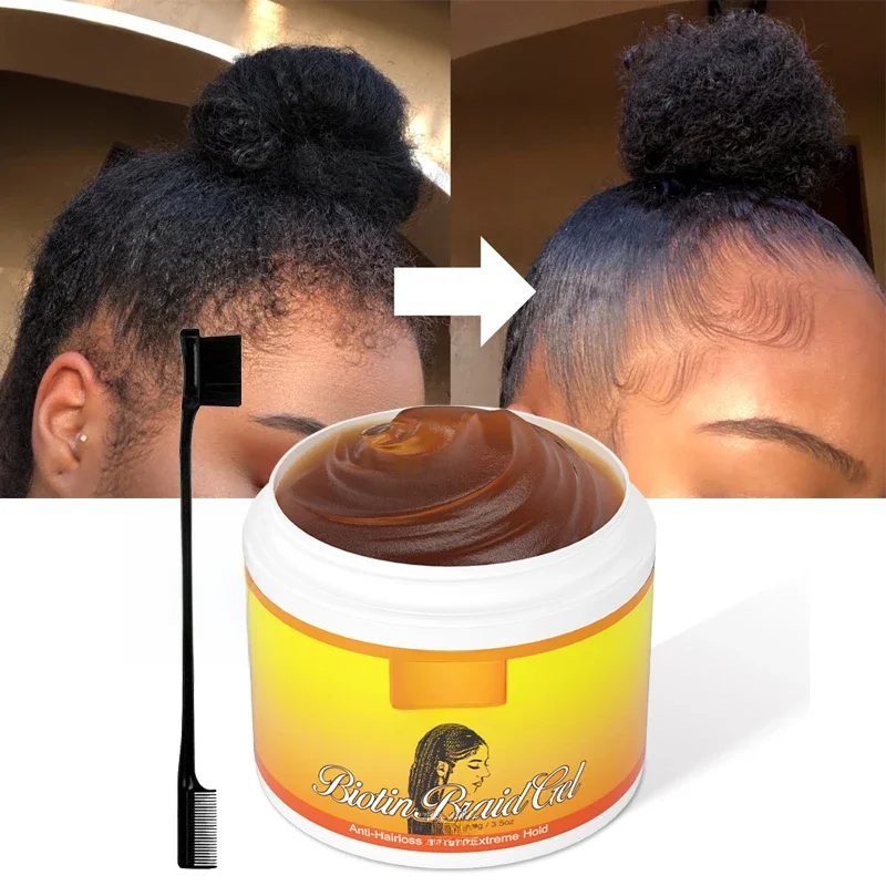 Gel tressé à la biotine africaine 100g, contrôle des bords, Gel torsadé, dompte les frisottis et les bords, huile de Jojoba, Gel de tressage, cire Anti-perte de cheveux, Looc