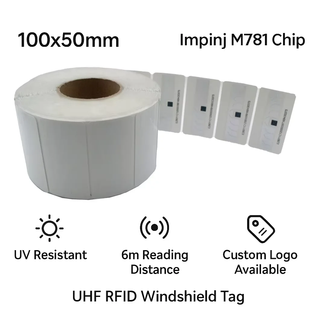 UHF RFID Windshield Sticker Impinj M781 Chip 860-960MHz Waterproof Anti-UV Long Distance RFID Tag for Car Access Managemen