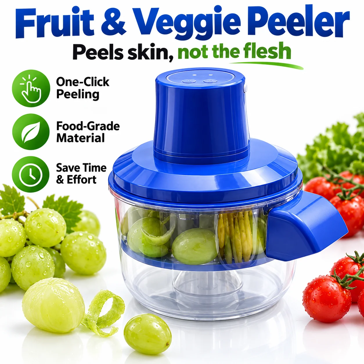 Portable Fruit & Vegetable Peeler Machine, One-Click Automatic Peeling Tool, Food-Grade Easy-Clean Kitchen Gadget for Grapes, Cherry Tomatoes & Small Produce