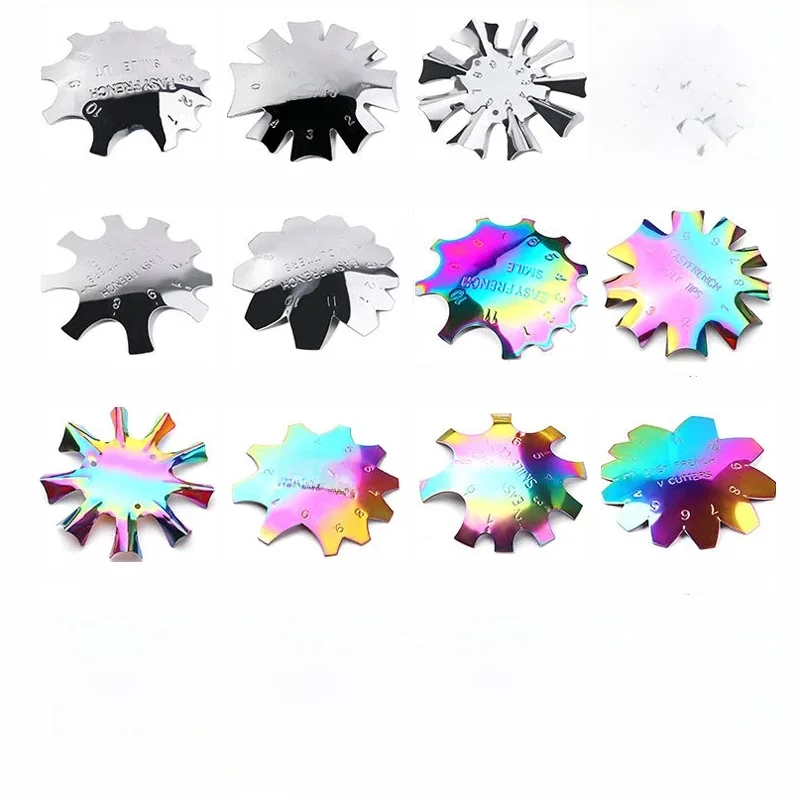Pro 12 Style facile français sourire coupe V ligne coupe-ongles coupe-ongles amande conception pochoir à ongles style moule français manucure outils