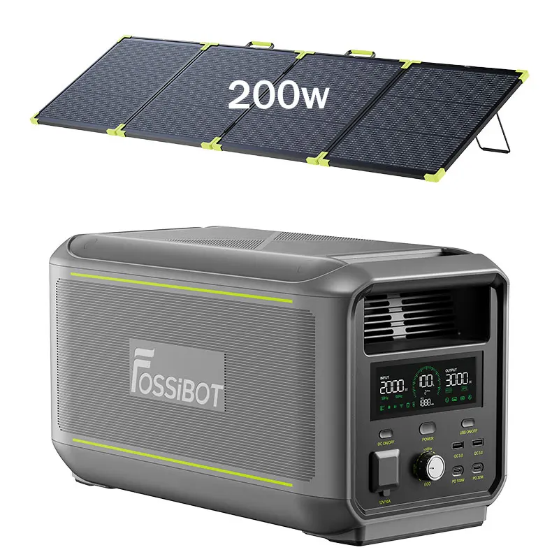 FOSSIBOT 3000W draagbare krachtcentrale zonnegenerator F3000 2048Wh LiFePO4 batterij energieopslag ECO-modus 6000W piekvermogen voor back-up thuis, buiten, kamperen, mobiele stroomvoorziening