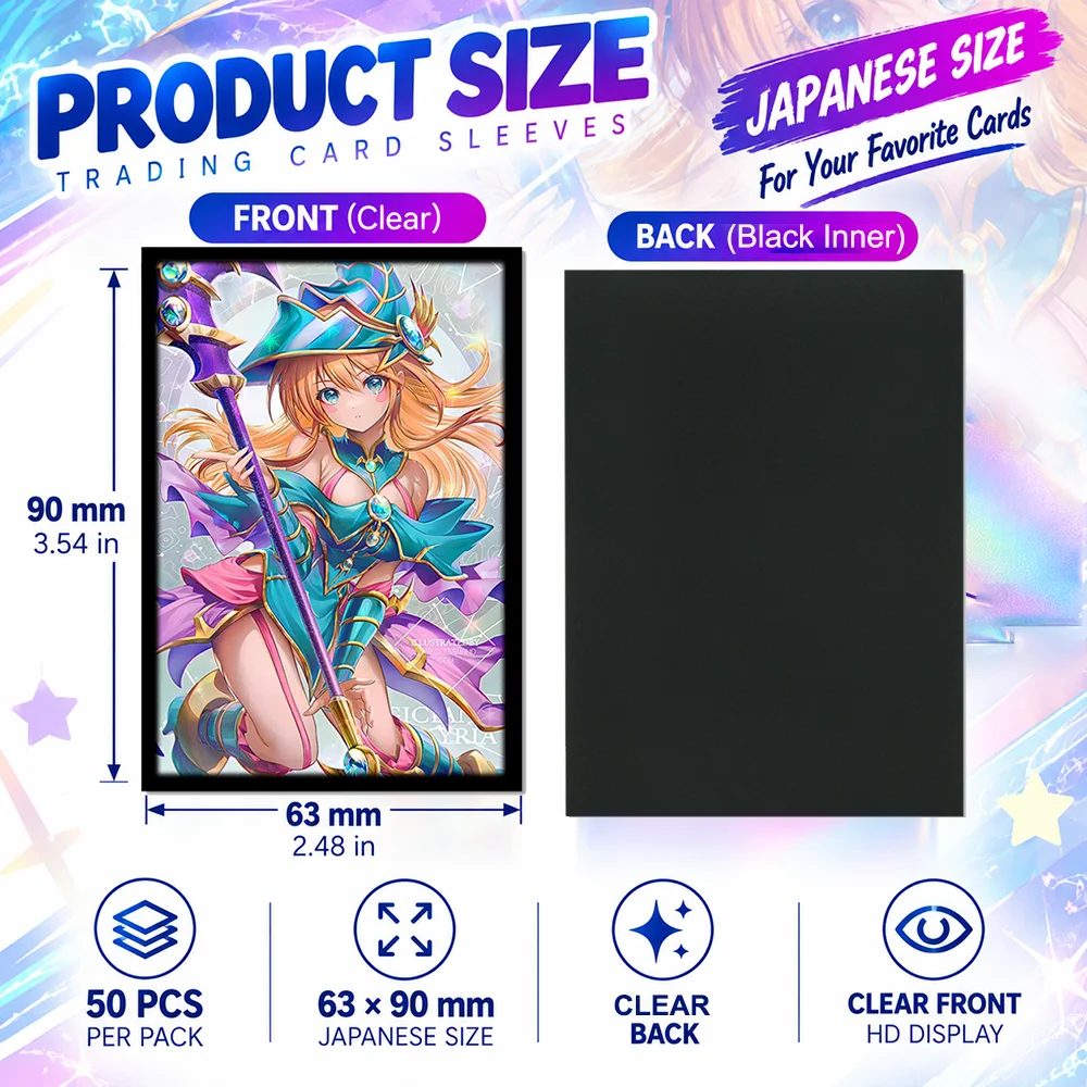 50PCS 63X90MM Holographic Anime Trading Card Sleeves Japanese Size Card Protector for YGO Shield Outer Cover