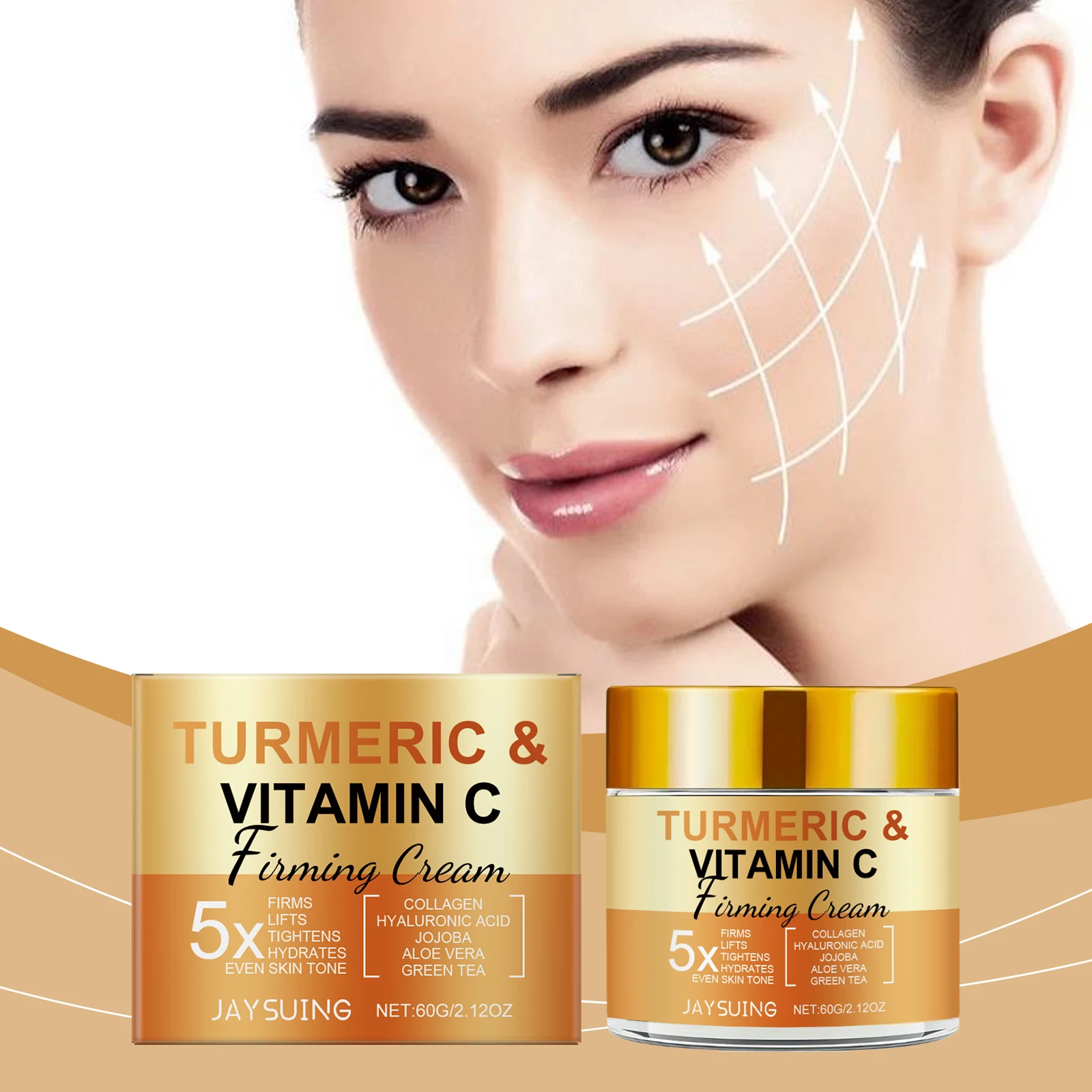 

Turmeric Vitamin C Face Cream Anti Aging Skin Tighten Reduce Wrinkles Fine Lines Hydrate Nourish Skin Gentle Moisturizing Cream