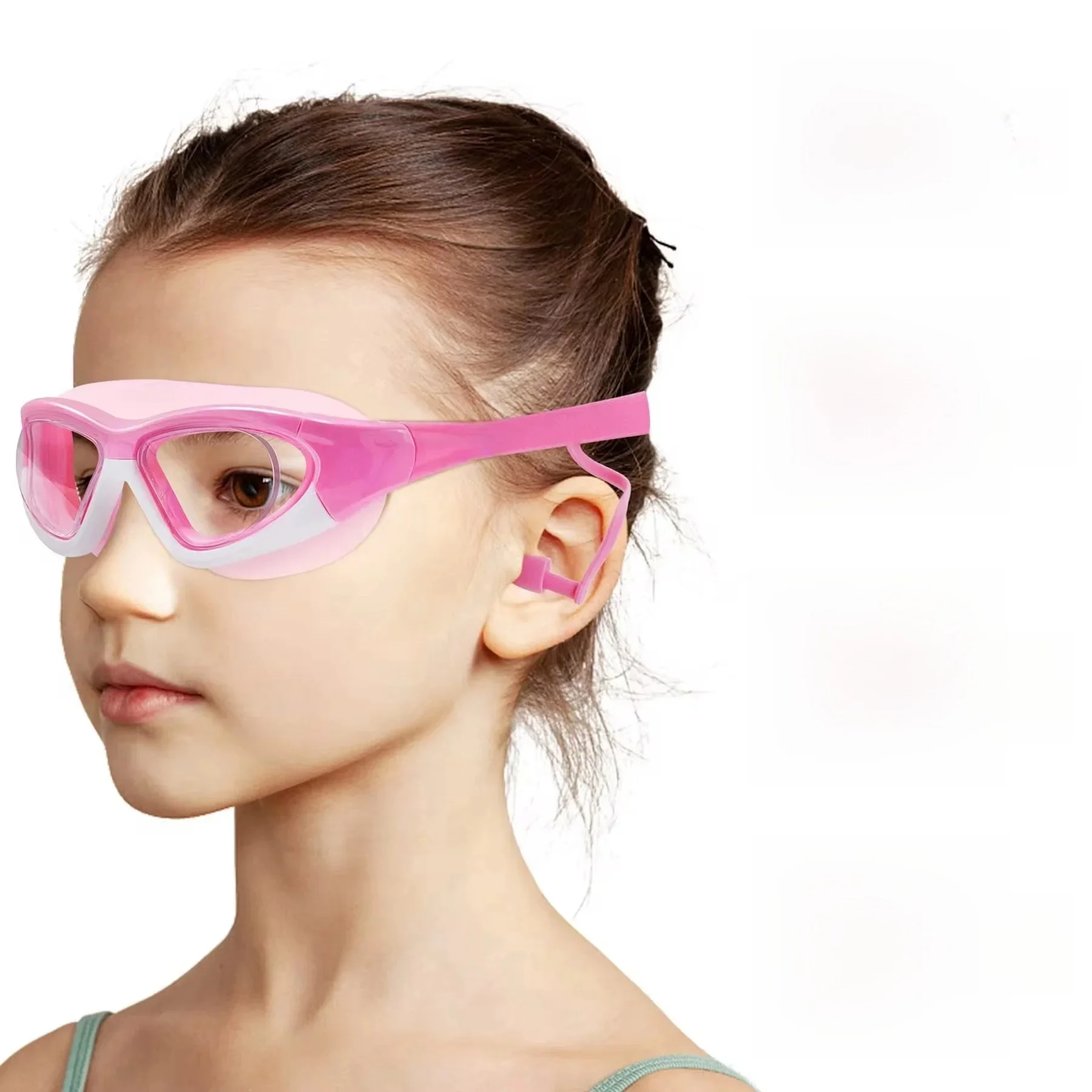 Lunettes de natation à grande monture pour enfants, haute définition, étanches et Anti-buée, lunettes pratiques, bouchons d'oreilles connectés en Silicone