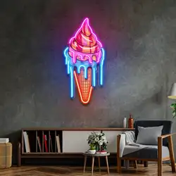 Sweet Ice Cream Neon Sign Wall Art Decor Home Artwork Decor UV Printed Business Shop Sign Sweet Dount Sign Birthday Gift for Kid