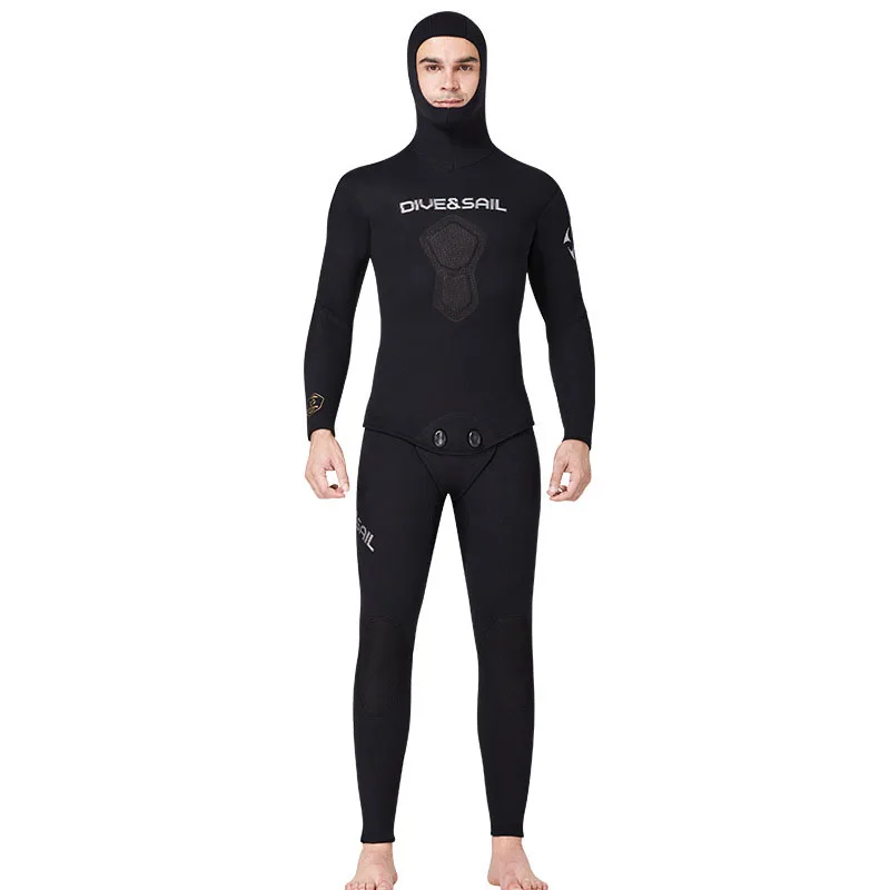 7MM Neoprene Diving Suit Long Sleeve 2 Pieces Free Diving Outdoor Camouflage Hooded Men Keep Warm Waterproof Fishing Wetsuit