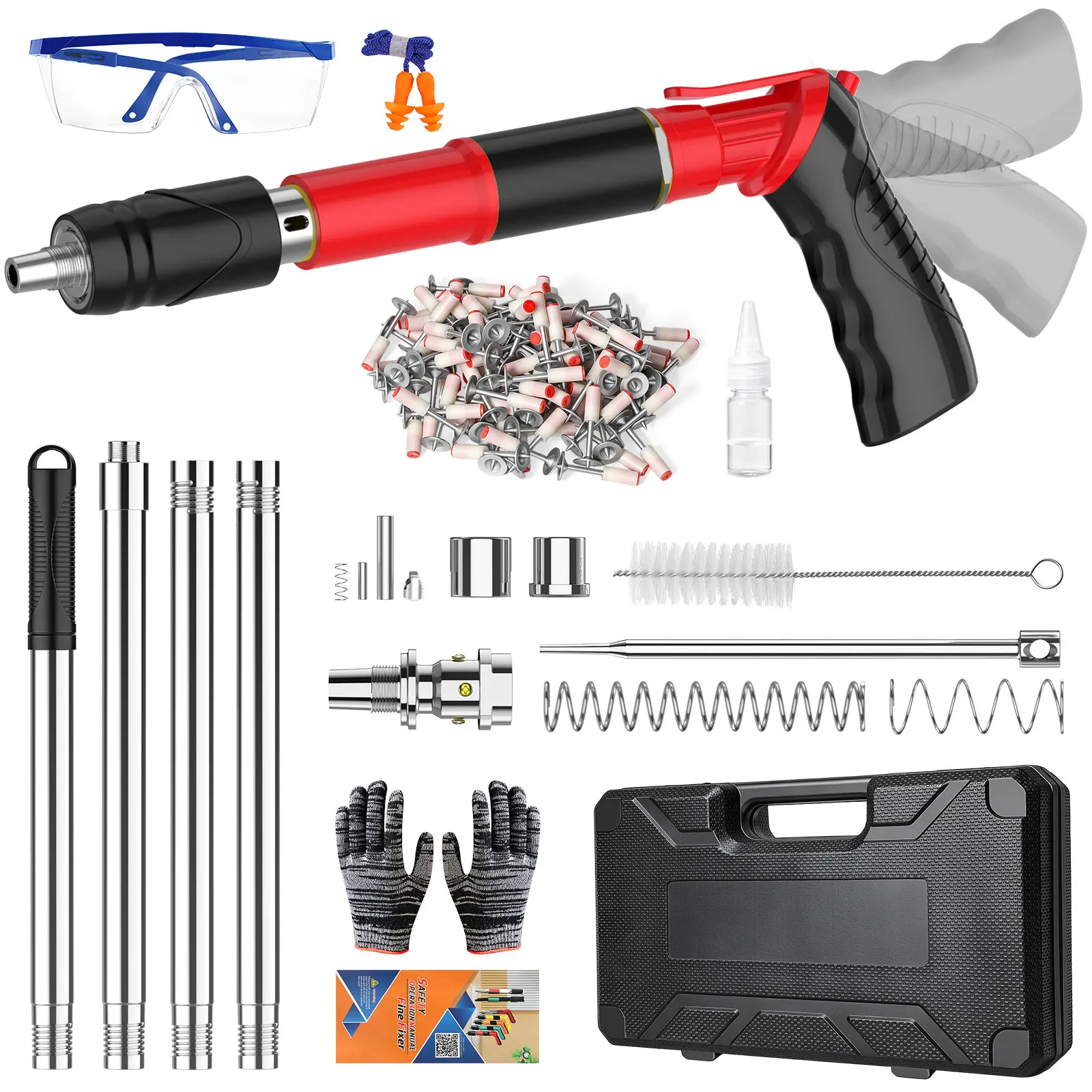 Mini pistola de clavos de acero, remachadora manual, kit de pistola de clavos para hormigón, dispositivo para ranurar alambres en paredes y techos, herramientas de bricolaje con 120 clavos y varilla