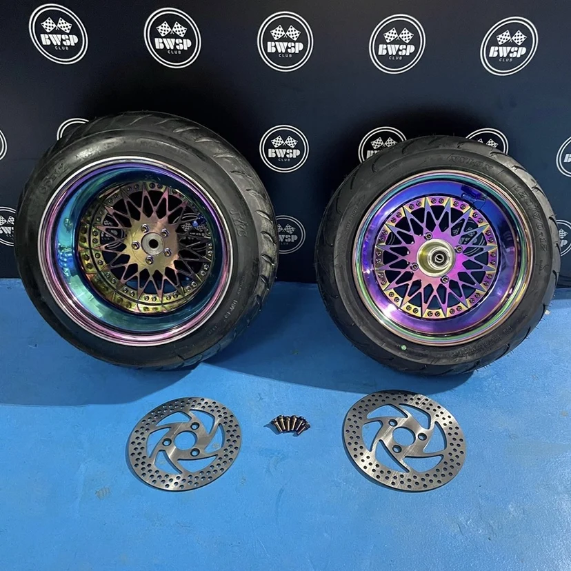 Mesh Wheels Set For RUCKUS 157QMB With Front And Rear Disk Brake Hubs Bolt On Tires Rainbow Color 12 Inch 12/4 12/8 Billet Rims