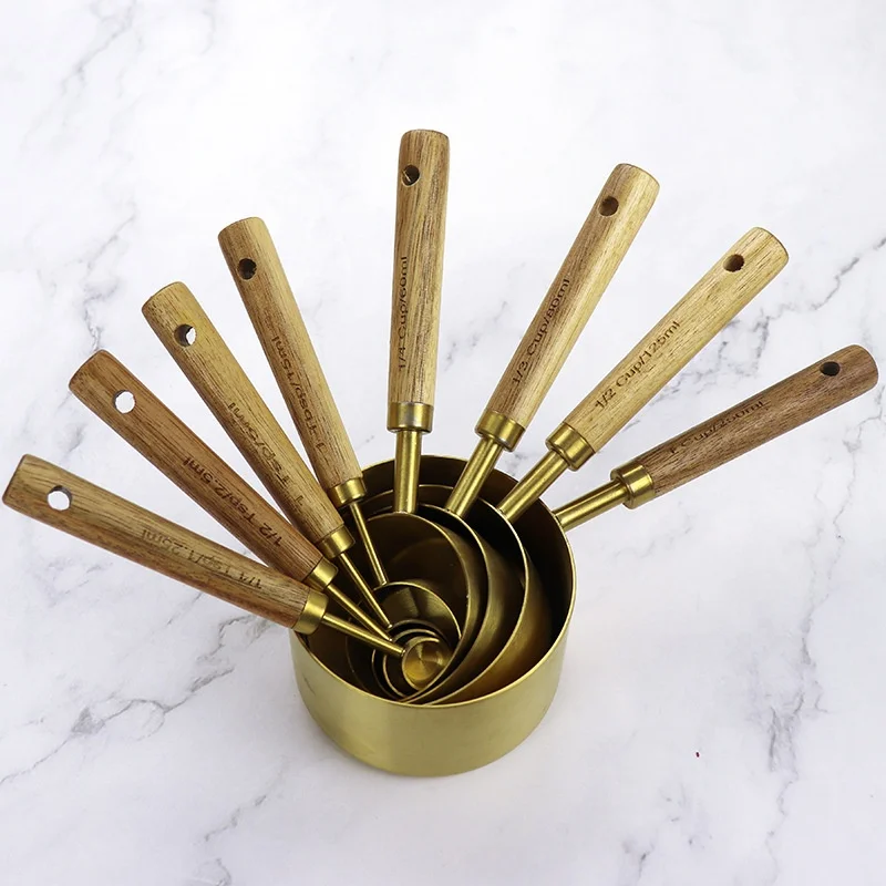 

Мерные ложки и чашки премиум-класса для выпечки, пищевая нержавеющая сталь с ручкой из дерева акации, гальваника в стиле ретро и защита от ожогов