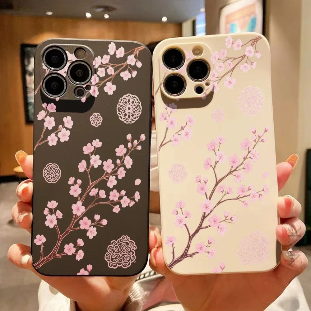 Étui mince imprimé fleurs de cerisier rose pour Xiaomi Redmi Note 14/13/12/11/10/9/8/7 Pro/Plus 5G, housse de protection souple anti-rayures