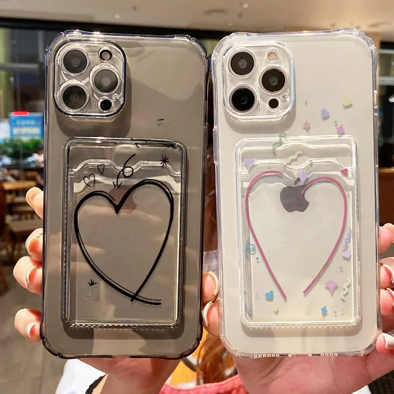 Étui de téléphone transparent avec porte-carte, étui portefeuille de poche pour iPhone 15 Pro Max, iPhone 17 Air 11 13 12 16 14 Pro Max XR X XS 8 7