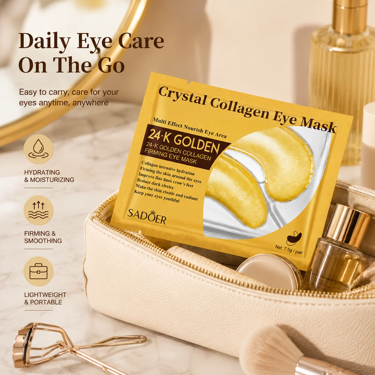 10PCS Gold Collagen Under Eye Patches, Hydrating Gel Eye Masks for Moisturizing and Smoothing Under-Eye Skin