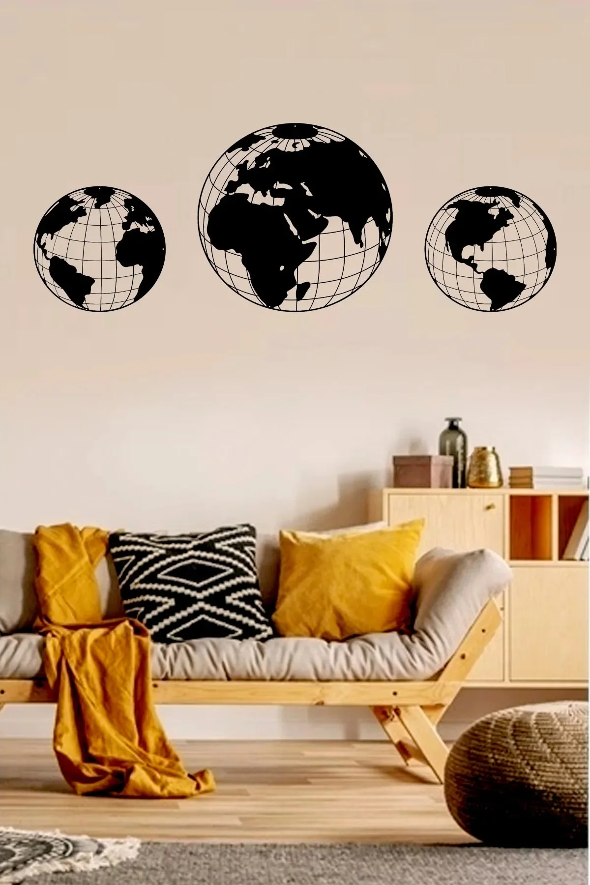 3-piece World map globe home decoration Laser Cut Wall Souvenirs Wooden Products