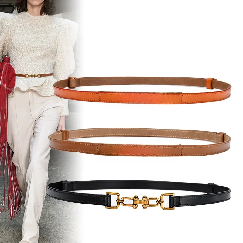 Koreanische Echt ledergürtel für Frauen Schlanker Hüftgurt Lack leder mit goldener Schnalle für
