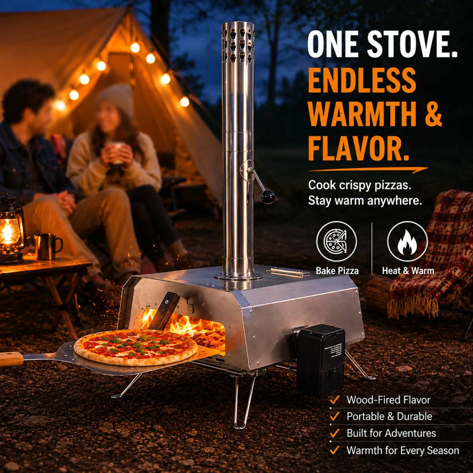 Pizza Oven Pizza Stove Automatic Rotating Pizza Maker Convenient Compact Oven for Party Fishing Yard Family Gathering Retachable