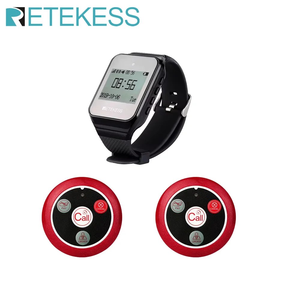 Retekess Hookah Restaurant Pager Calling System TD108 Watch Receiver 2 T117 Transmitter Buttons For Cafe Bar Customer Service