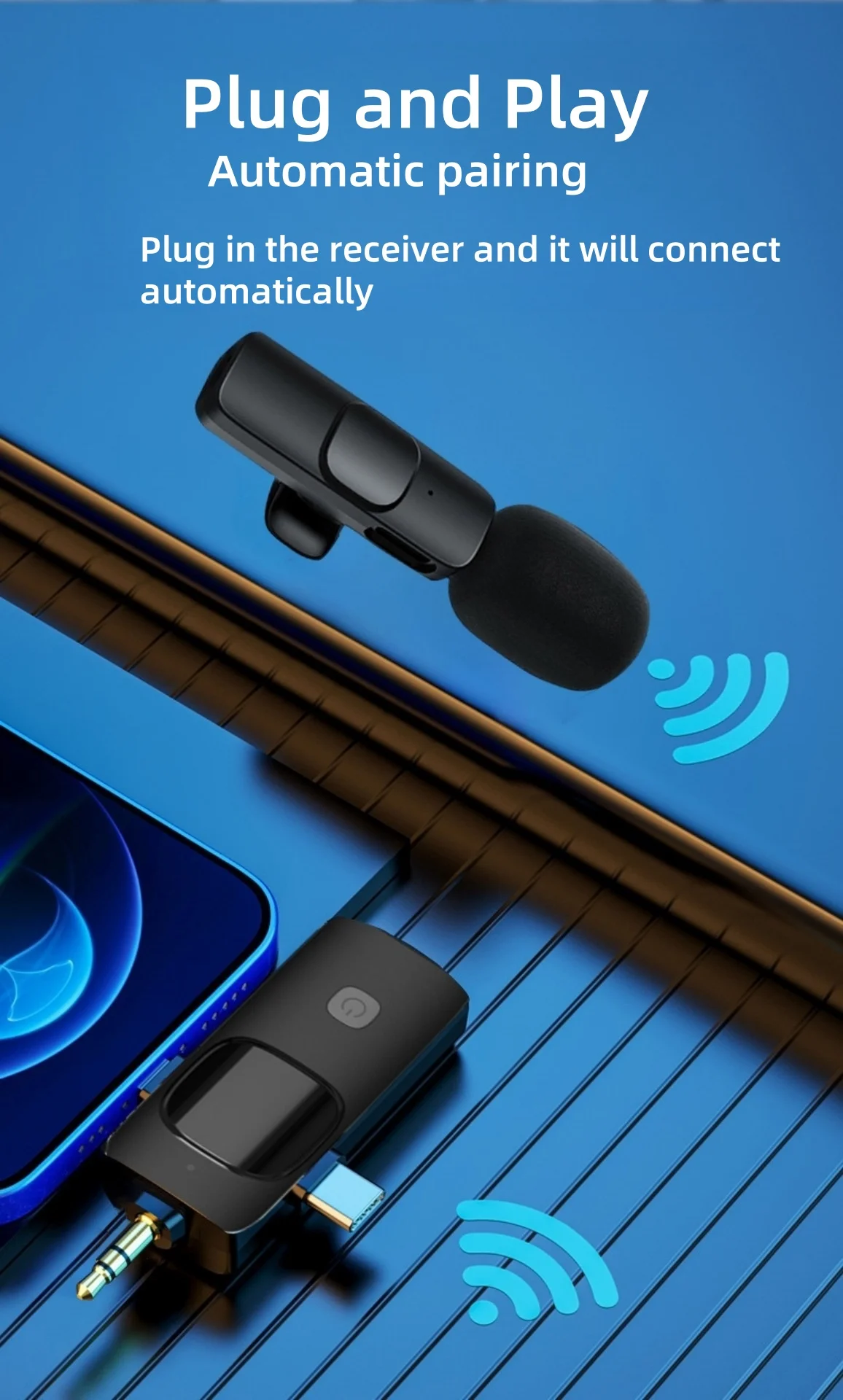 2.4G ميكروفون لاسلكي Lavalier 3 في 1 ميكروفون لاسلكي لطية صدر السترة آيفون أندرويد تسجيل الصوت والفيديو هيئة التصنيع العسكري البث المباشر للألعاب