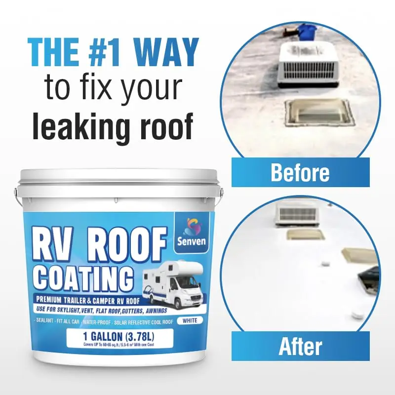 RV سقف مانع التسرب عاكس للطاقة الشمسية الأبيض 1 جالون غشاء مقاوم للماء لمعسكر RVs والمقطورات نظام حماية السقف الكامل