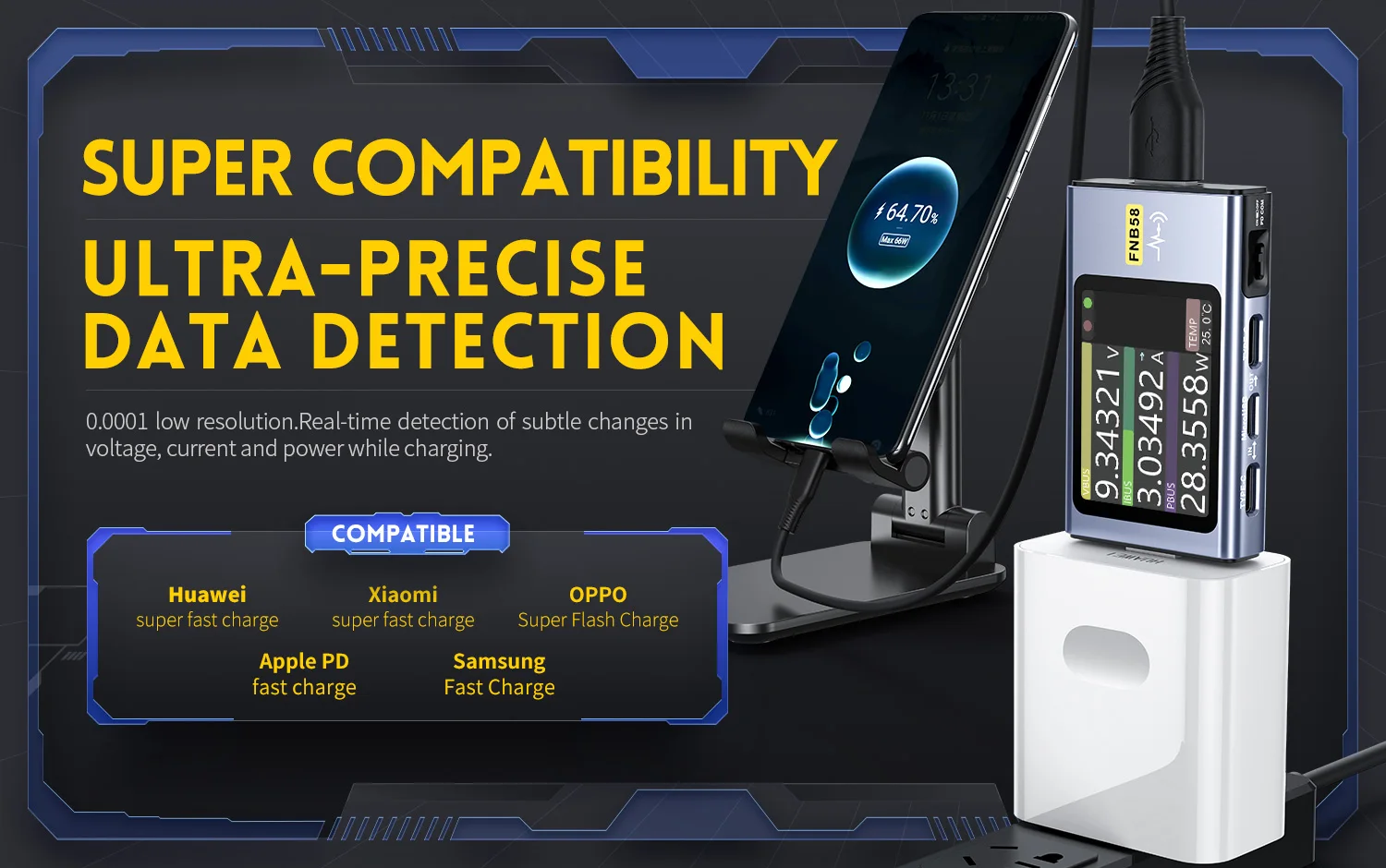 FNIRSI-FNB58 USB Spannung Tester TYPE-C Voltmeter Amperemeter Schnelle Ladung Erkennung Trigger Kapazität Messung Welligkeit Messung – Detail 7