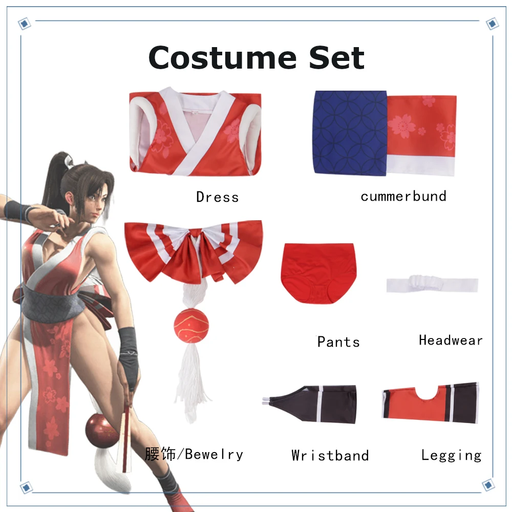 เชียงใหม่ Shiranui คอสเพลย์เครื่องแต่งกาย KOF เชียงใหม่ชุดกิโมโนพร้อมพัดลมพับเซ็กซี่สีแดง Ninja ชุดสําหรับฮาโลวีนอะนิเมะเกม Party เครื่องแต่งกาย