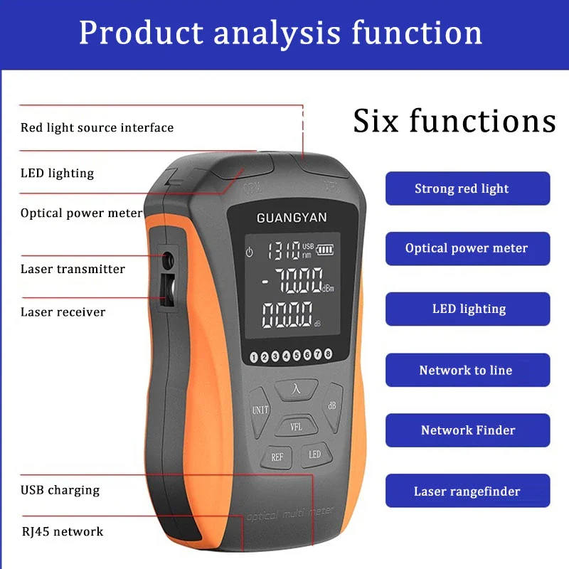 Imagem -02 - Ftth Mini Fibra Óptica Medidor de Energia Fibra Opm Testador de Cabos Rj45 Visual Fault Locator Vfl Laser Penled Luz em 30mw