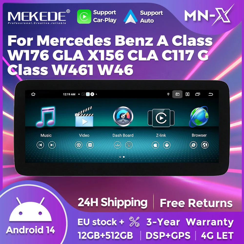 12.5 "1920*720 Android 14 CarPlay Auto Radio Per Mercedes-Benz Classe A W176 GLA X156 CLA C117 Classe G W461 W463 4G BT DSP Stereo