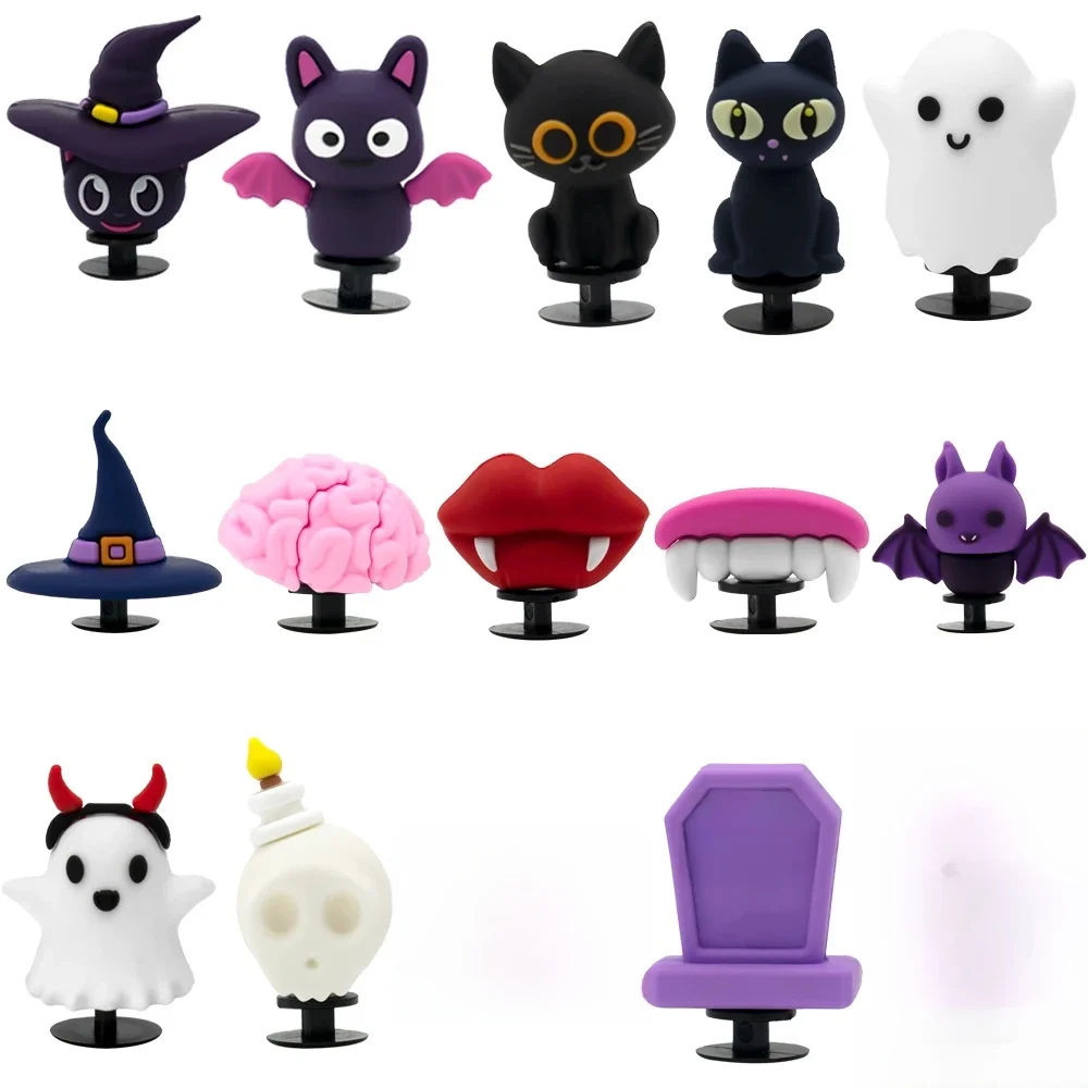 1/15 pièces 3D Halloween fête Horrible chaussures accessoires chat noir fantôme sorcière chaussures breloques femme hommes enfants broches boucle décorations