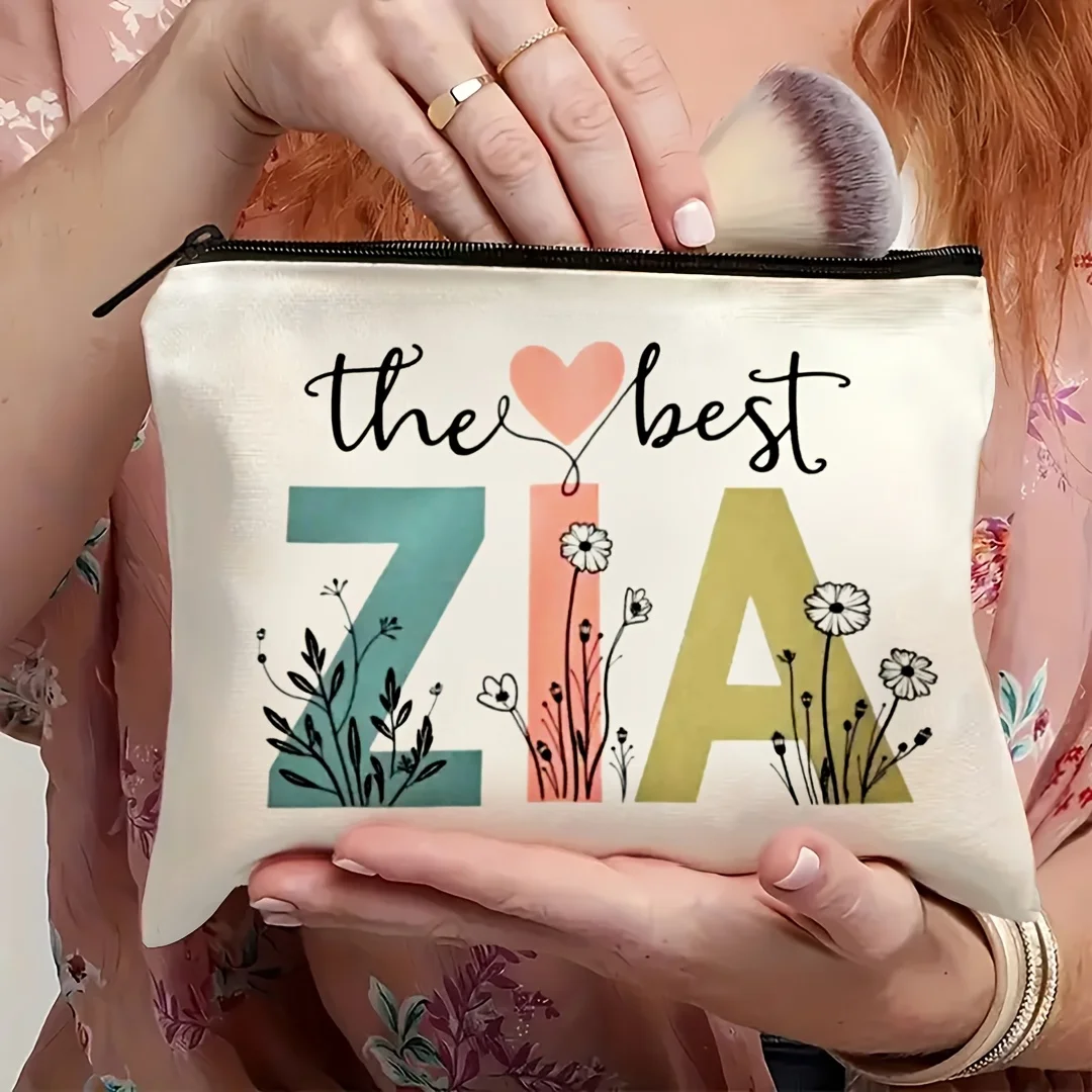 1Pc Best Aunt Ever, Cute Floral Retro Design Multifunctional Travel Makeup Bag, Snack Storage Bag, Stationery Storage Bag, Fashionable Toiletry Bag, Canvas Double-Sided Printed Zipper Pouch