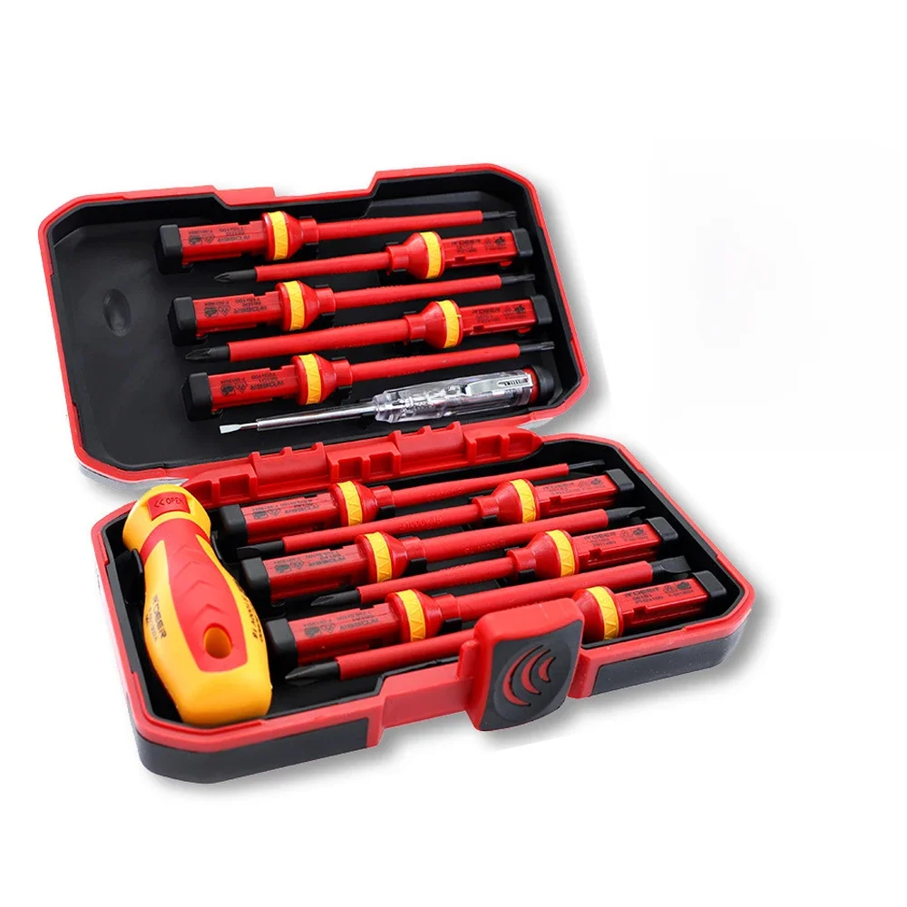 Electrician Repair Tools Kit 13pcs 1000V Changeable Insulated Screwdrivers Set with Magnetic Slotted Phillips Pozidriv Torx Bits