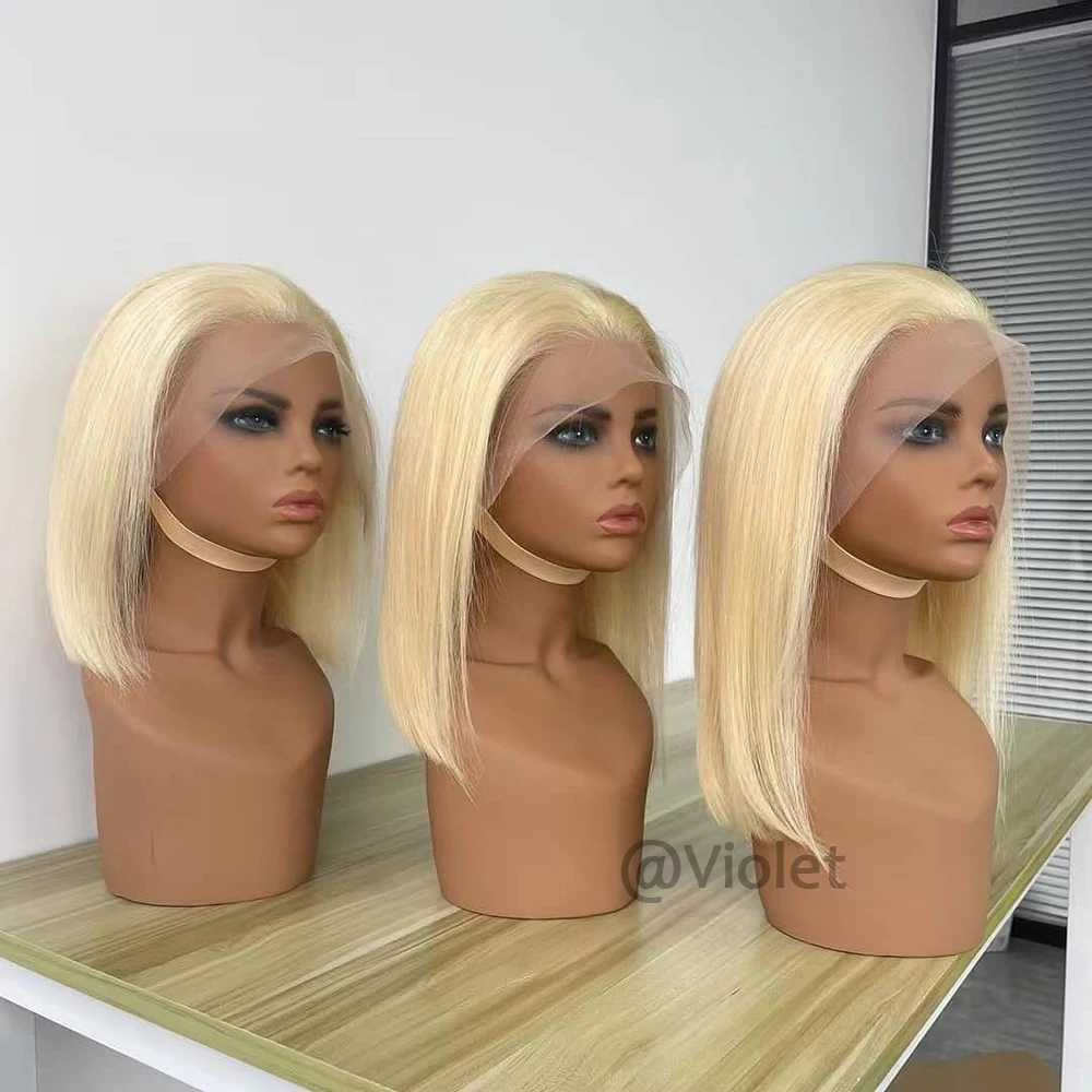 

613 Honey Blonde Straight Short Bob Wig Blonde Colored 13x4 HD Transparent Lace Front Human Hair Wig Brazilian Lace Frontal Wigs