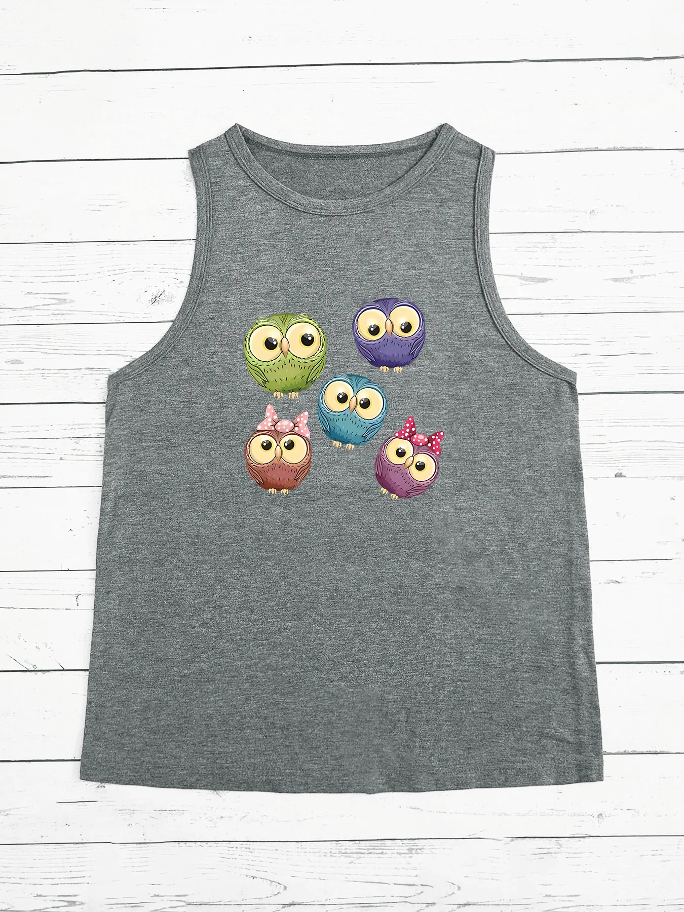 Summer Latest Owls Of Different Colors Fashion Sports Women's Tank Top Loose O Neck Sleeveless Casual Tank Top