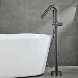 Tianview Plating gunmetal gray floor standing bathtub side faucet shower standing hot and cold brass splash proof faucet