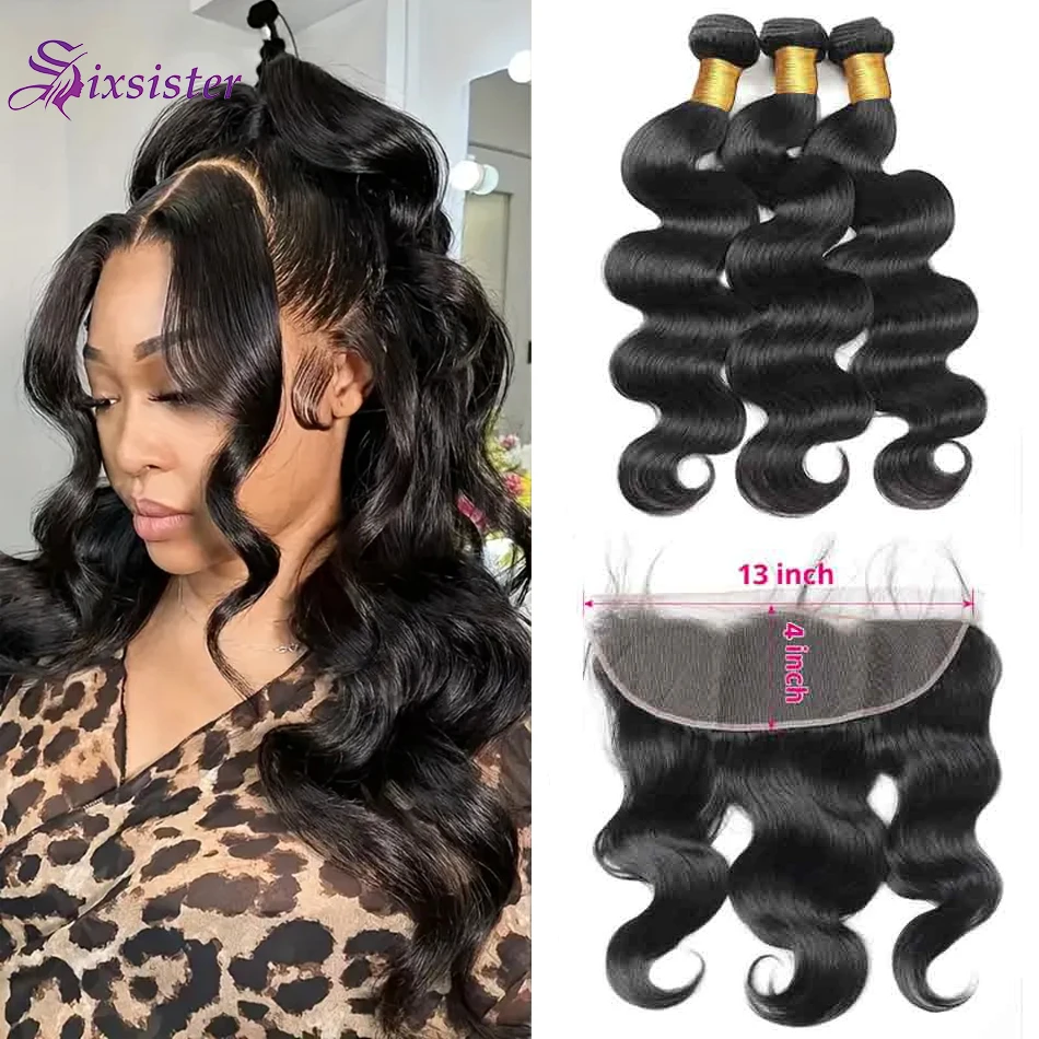 

Натуральные пучки человеческих волос с фронтальной волной 13x4 Кружева спереди с пучком 100% бразильские девственные 3 пучка плетения человеческих волос