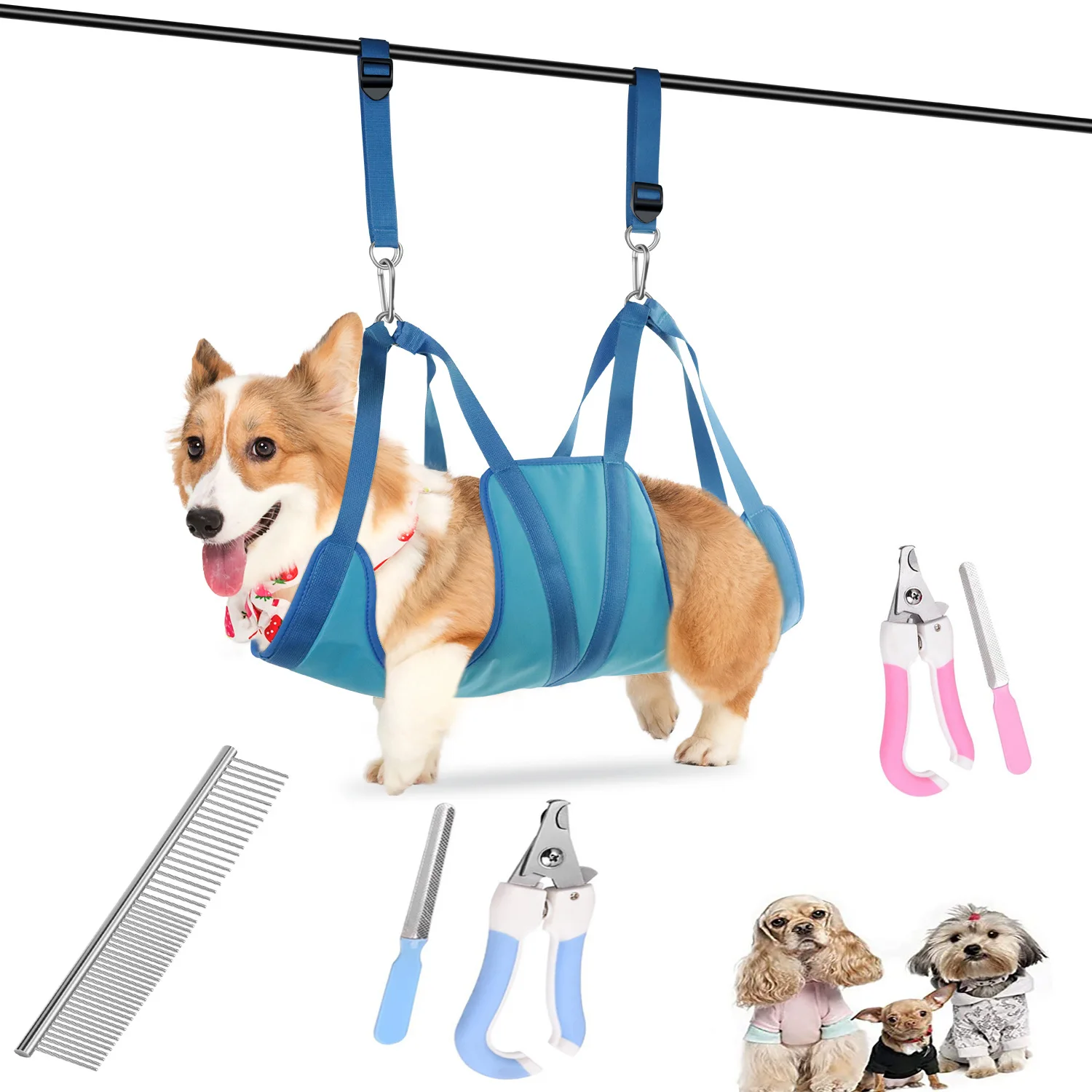 Dog Grooming Hammock Pet Harness with Nail Clipper,Dogs Cats Grooming Kit