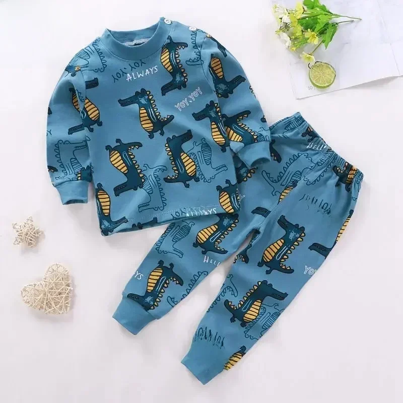 2024 New Kids Boys Girls Pajama Sets Cartoon Print Long Sleeve Cute T-Shirt Tops with Pants Toddler Baby Autumn Sleeping Clothes — zdjęcie 2