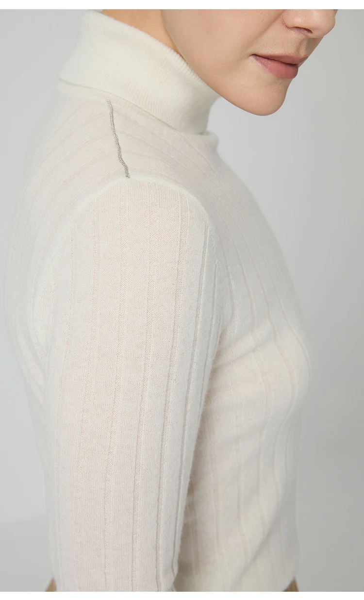 BY3521239 Luxuriöser Damen-Kaschmir-Rollkragenpullover, weicher, gerippter, schmal geschnittener Pullover, Winter-Strickware mit hohem Kragen – Detail 5