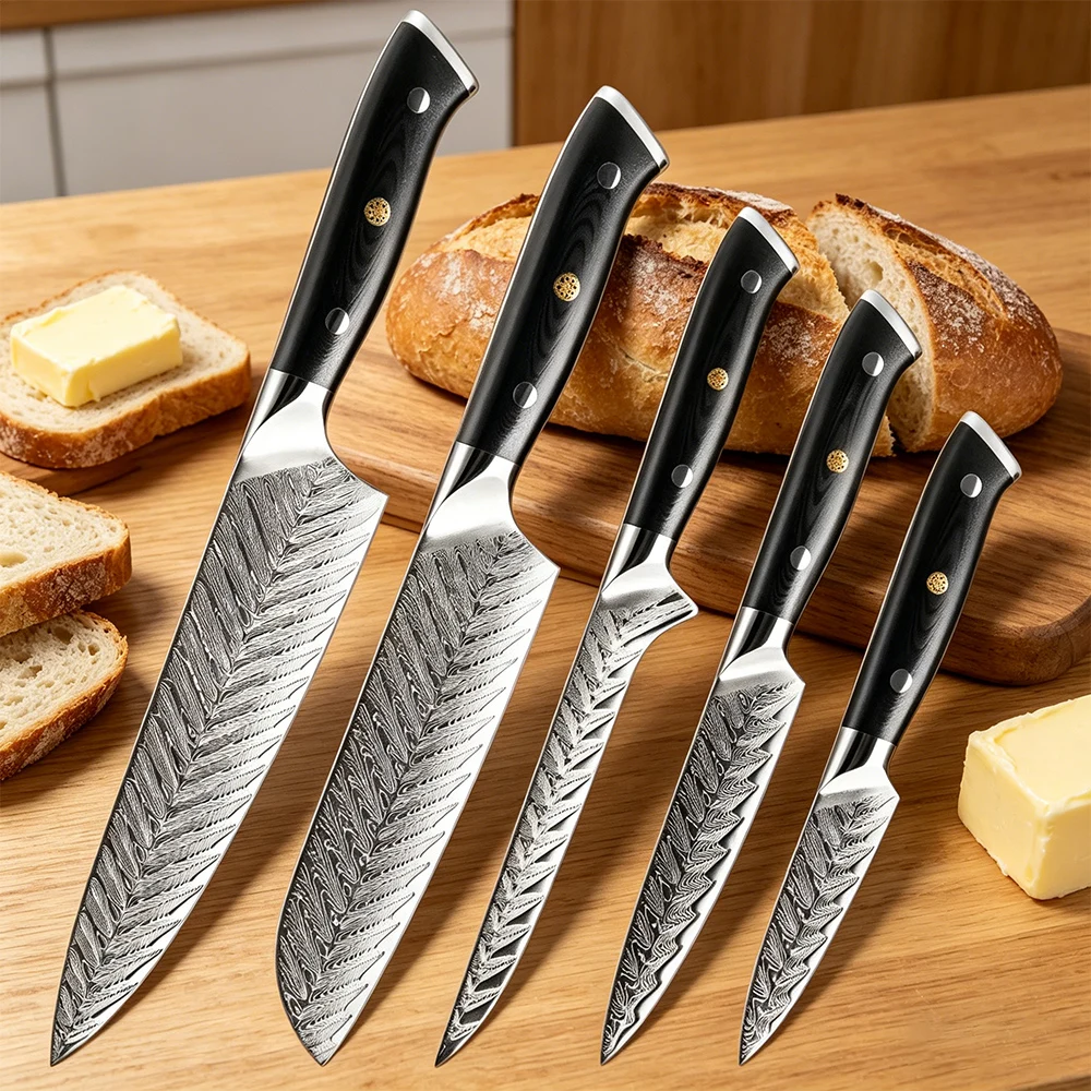 XITUO Professional Chef Japanese Damascus Steel 1-5 PCS Kitchen Knife Exquisite Fishbone Pattern Chef Knife & Santoku Knife