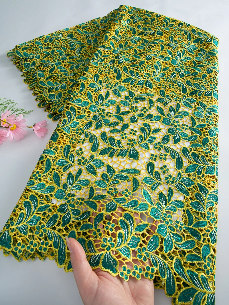

African Water Soluble Lace Fabric High Quality Nigerian Sequins Guipure Cord Lace Fabric For Women Wedding Party Dresses TY4669