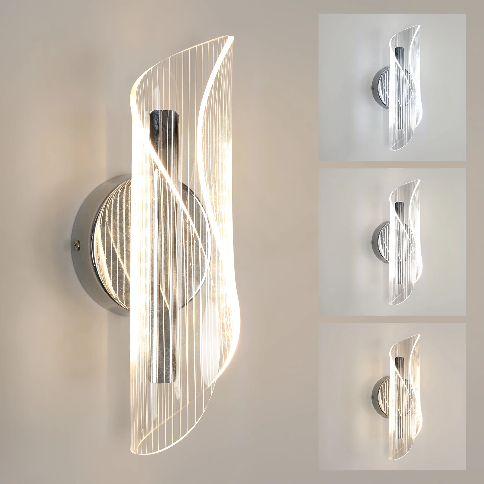 LED-Wandleuchte, moderne, dreifarbige Wandleuchte für den Innenbereich, LED-Wandleuchte für Schlafzimmer, Spiegel, Wohnzimmer, Esszimmer, Treppe