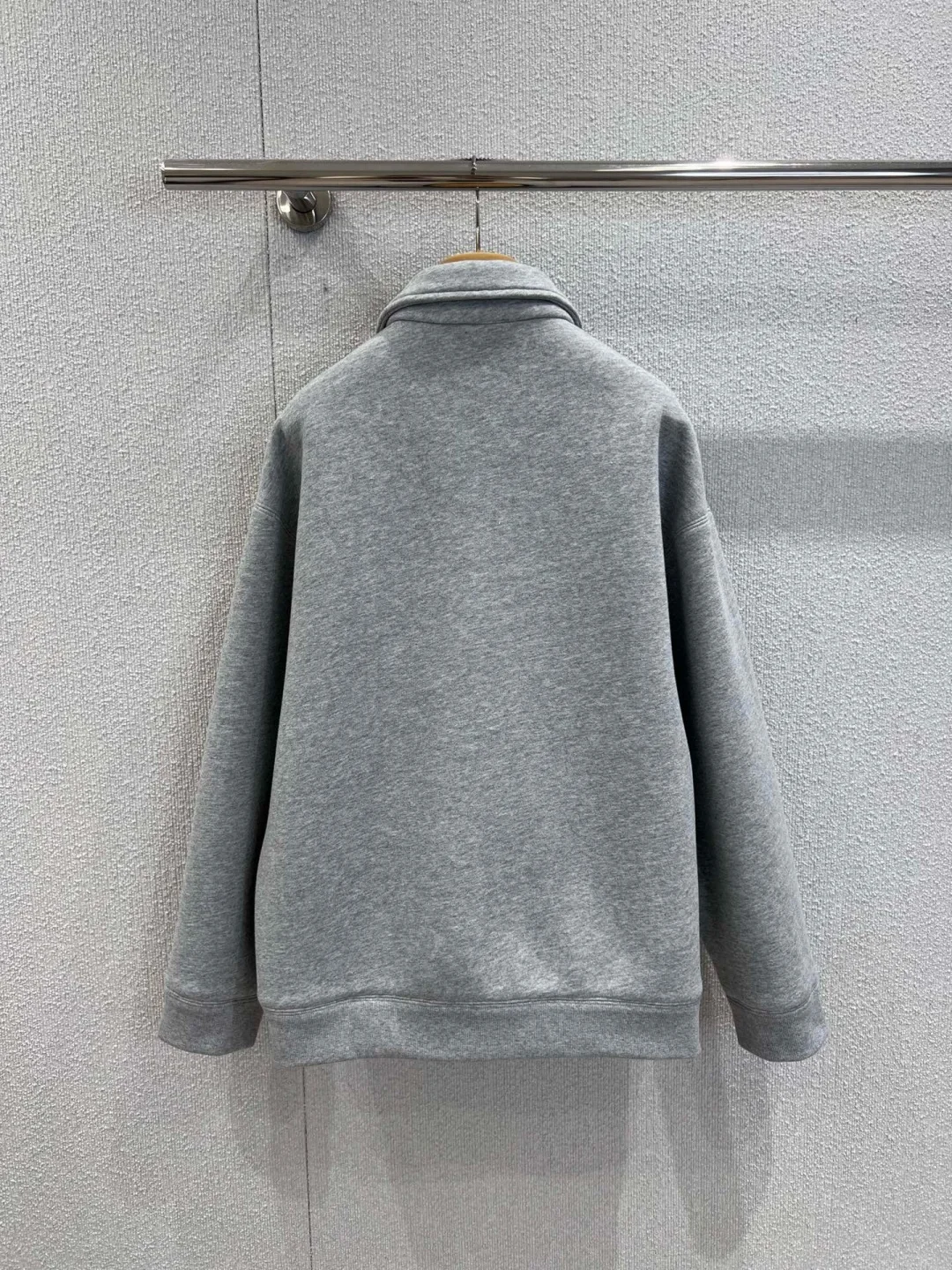 سترة بسحاب كبيرة الحجم بياقة قميص أوائل الخريف، سويت شيرت قطني بنمط فكر