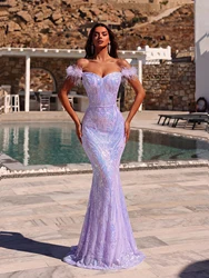 ADYCE New Fashion Summer Women Solid Color Faux Feather Backless Elegant Party Dress With Off Shoulder Evening Dresses Vestidos