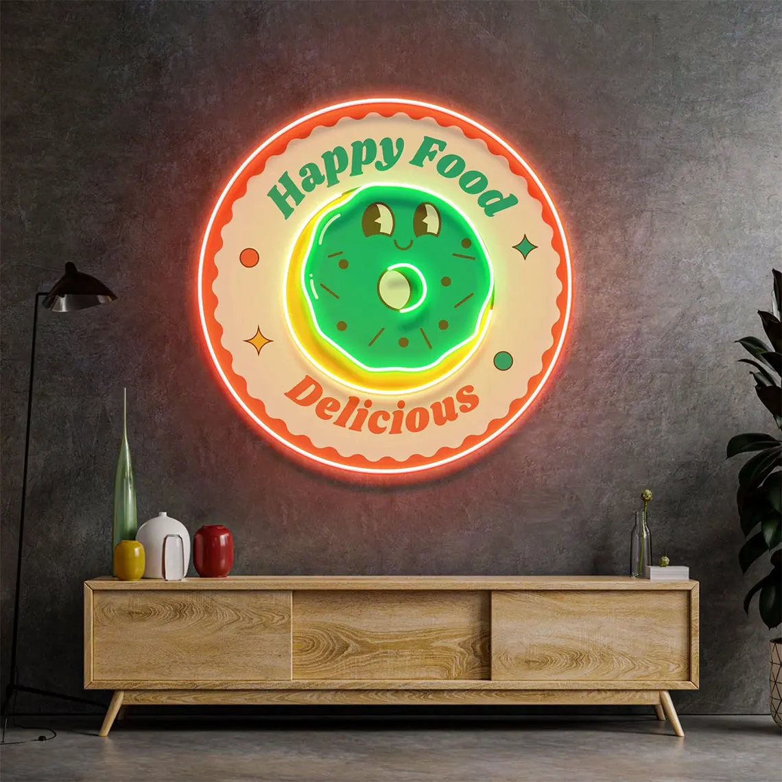 Happy Food Neon Sign, Delicious Led Neon Acrylic Artwork Lights, Restaurant Kitchen Food Sign Business Shop Neon Home Decor