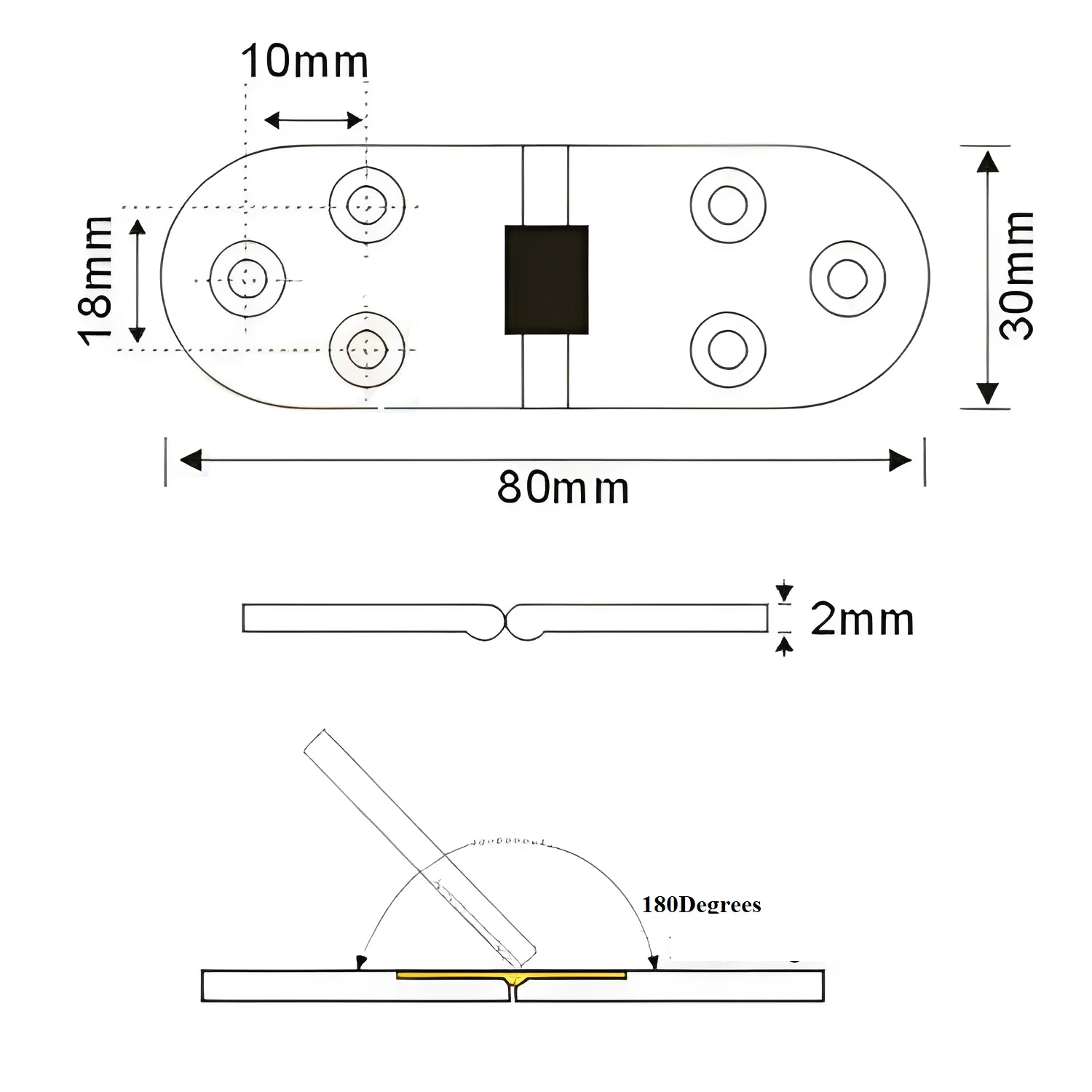 20Pcs Zinc Alloy 180 Degrees Flip Top Hinge for Folding Tabletop Shiny Chrome Bronze Gold Matte Black