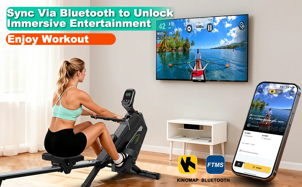 Klyzoom Heimtrainer Magnetisches Rudergerät, 16 Widerstandsstufen, Leises Rudergerät mit APP, 160kg Tragkraft, Einfache Montage, Kompakt – Detail 5