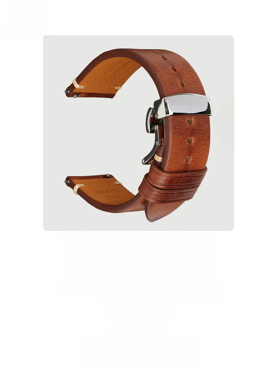 MAIKES handgemaakte horlogeband vlindergesp plantaardig gelooid rundleer gemaakt in Italië Quick Release armband band horlogeband - afbeelding 2