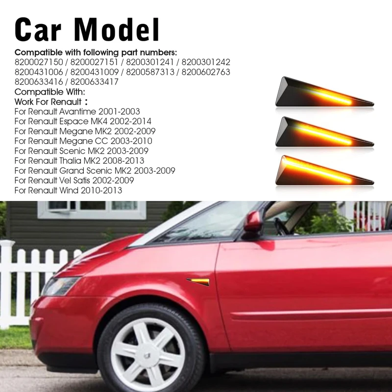 2 قطعة مصابيح مكرر ديناميكي LED مصباح علامة جانبية لرينو ميجان 2 CC/Vel Satis/Wind/Avantime/Grand Scenic 2/Espace 4/Thalia #5