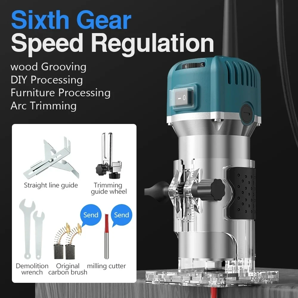 6 Speeds Electric Wood Router W for 6.35mm Wood millilling cut 220V EU Plug Wood Milling Machine Diy carenter you