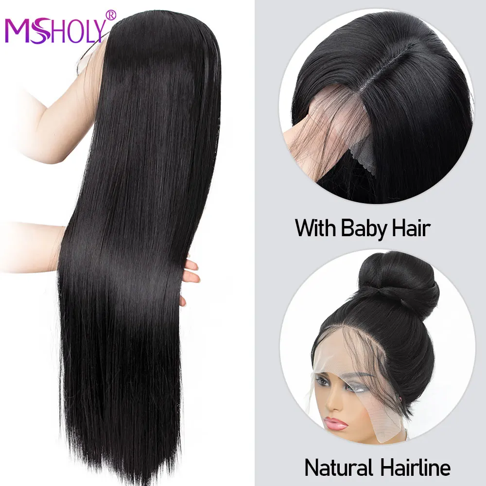 

Synthetic Lace Front Wigs For Women Black Natural Color Long Yaki Straight Lace Front Wig Glueless Lace Wigs Heat Resistant